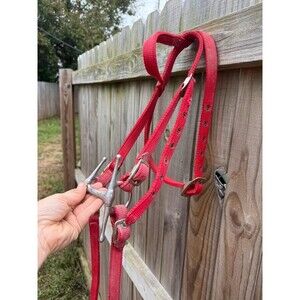 Red Nylon Western Bridle with Full Cheek Snaffle Bit & Reins